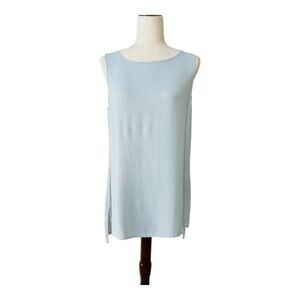 Eileen Fisher Pale Blue Silk Georgette Crepe Ballet Neck Long Tank Size S/P